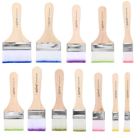 12 STK Breit Flachpinsel Set Acryl Pinsel Set, Aquarell Pinsel Acrylfarbe, Künstlerpinsel, Ölfarben Pinsel Set mit Holzgriffe, Malpinsel Set für Ölgemälde Malen Acrylmalerei Pinselset, 12 Größen
