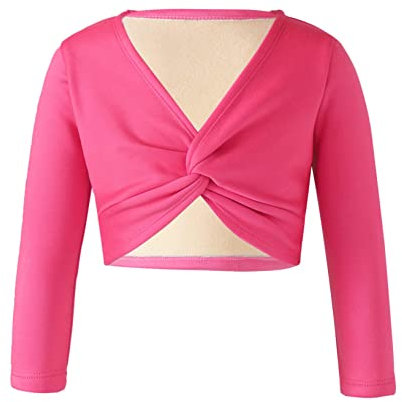 Kaerm Toddler Girls Dance Wrap Tops Gymnastics Ballet Cardigan Solid Color Short Outerwear Ballerina Outfits Hot Pink 5-6 Years