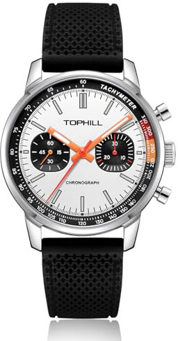 TOPHILL Seagull 1963 Piloten Herren-Chronograph, mechanische Uhr, original Seagull ST1901 Uhrwerk, 40 mm, Saphir, leuchtende Piloten-Armbanduhren, Weißer Schriftzug, schwarzes Armband, Modern mit