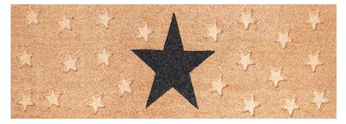 Large Embossed and Printed Coir Door Mat 40 x 125 cm Extra Long Heavy-Duty Hallway Entrance Runner Non-Slip Eco-Friendly Coconut Fibre for Indoor Outdoor Use [Star]