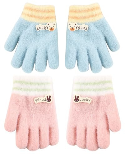 SULIUDAJI 2 Paires Moufle Bebee, Gants Nouveau-Nés Gants d'hiver pour Enfants de 1 à 3 ans Bébés Garçons Et Filles,Bleu, Rose