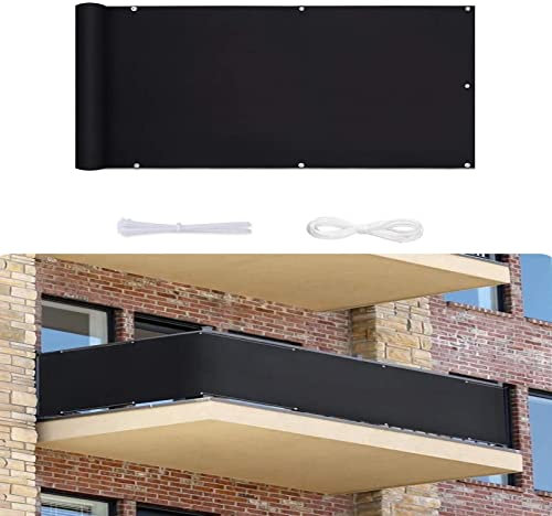 Brise-vue pour balcon, 1 x 3 m, résistant aux intempéries, noir, avec corde et œillets en aluminium