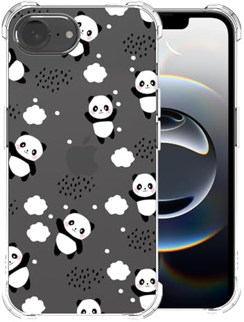 CAROKI Case for iPhone 16e & iPhone 17e, [4-Corner Shockproof] Ultra Clear Soft Slim Thin TPU Cover with Cute Panda Pattern Design - 6.1