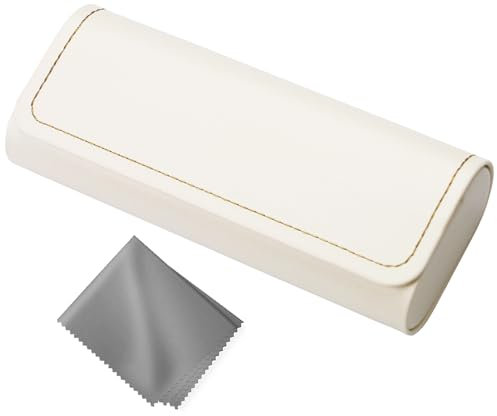 Eyglajdd Softtouch PU Leder Brillenetui Hardcase mit Mikrofasertuch, Ideal für Brillen und Lesebrillen, geeignet für Damen und Herren Beige