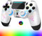 Suoxiom Mando inalámbrico para PS-4, mando compatible con PS-4/Pro/Slim, mando Bluetooth con iluminación RGB, batería de 1000 mAh, conector de audio de 3,5 mm y función turbo (WHITE+BLACK)