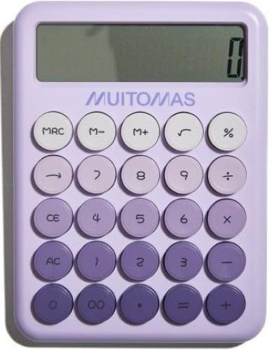 Muitomas, Calcolatrice con Display Ampio a 12 Cifre, Portatile, Alimentazione con Batteria AAA, Colore Lilla