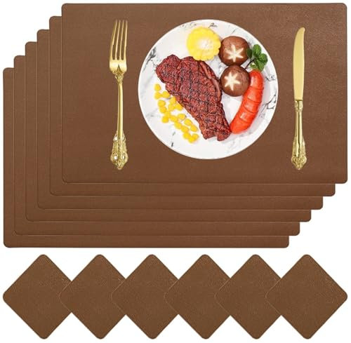 CEHJZQRPL Tovagliette Tovagliette, Tovagliette in similpelle con sottobicchieri multicolore, confezione da 4 o 6(Brown,Set of 6)