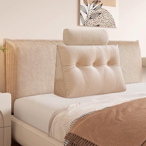 Dreieckiges Kopfkissen Keil Kissen mit Rollkissen, abnehmbare Abdeckung Kopfkissen Tagesbett Etagenbett, Rückenlehne Positionierung Unterstützung Kissen Ruhe Lesen Entspannend (Beige, 100*20*50cm)