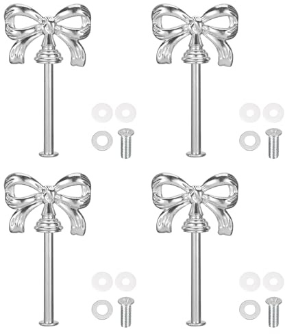 sourcing map 4 Set 1-Tier Cupcake Stand Hardware Handles, Zinc Alloy Cake Plate Stand Handle Fittings with Screws for DIY Making Fruit Plate Cake Stand, Bow-Knot Silver