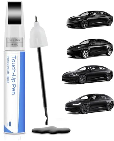 PARTS4EV Solid Black (PBSB) 2-in-1 Pen & Brush for Tesla - Precision Colour Match Touch Up Paint for Scratch & Chip Repair, Fast-Drying & Water-Resistant