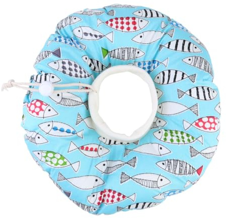 VICASKY Haustier Schutzhalsband Katzen Halsband Anti Biss und Anti Leck Weiches Material mit Fischmuster Verstellbar Genesungshalsband für Katzen Größe S