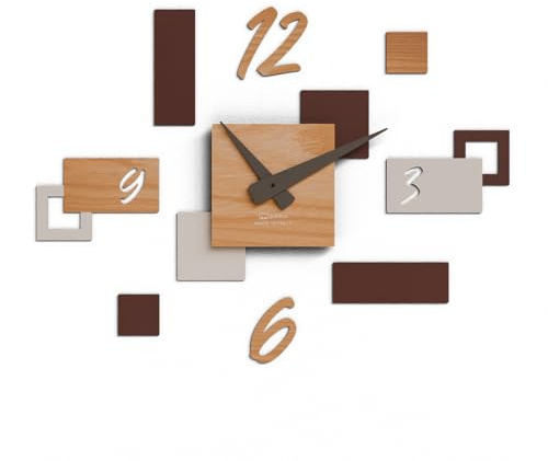 Giallobus - Geotime Uhr - Stone - MDF-Holz - Geotime - 13S_Elm - Moderne Wanduhr – 3D-Klebezahlen – Modulares Design