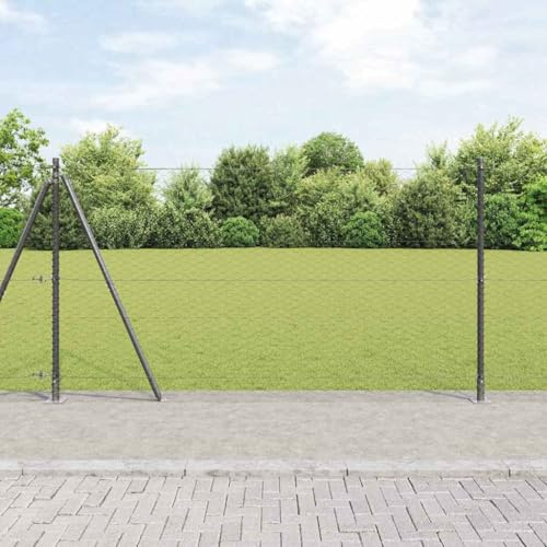 Gartenzaun Set Grau, 1,5 x 25 m PVC-beschichteter Stahl, Robuster Maschendrahtzaun mit Pfosten, Witterungsbeständig für Garten & Haustiere