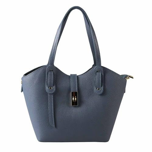 Made in Italy DAMEN Echtes LEDER TASCHE Alltag Business Schultertasche Hobo Bag Henkelasche Ledertasche Shopper Umhängetasche Freizeittasche Rindsleder Beuteltasche Shopping Cross Over Jeansblau