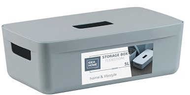 IDEA HOME FLEXISTORE Aufbewahrungsbox 5L – Stabile Organizer Box mit Deckel und Griffen – Unzerbrechlich Kunststoff – Denim Blau Behälter für Wohnung Büro