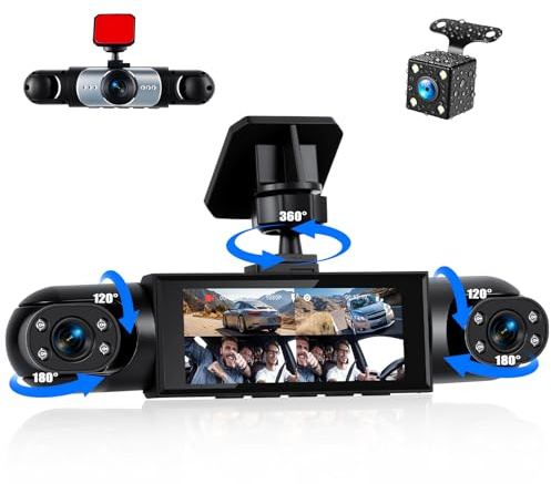 GOHHDL 4 Canales Dashcam Coche 360°, 1080P Delantera Trasera Izquierda Derecha, Dashcam 3 Pulgadas Pantalla con Visión Nocturna 8 IR, Grabación en Bucle, Ayuda al Aparcamiento