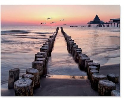 Papier Puzzle Puzzle 1000 Stück，Sonnenaufgang mit Möwen am Strand von Usedom, Ostsee，Puzzles Lernspielzeug Für Erwachsene Geburtstagsgeschenk Home Decoration（38x26cm）-C43