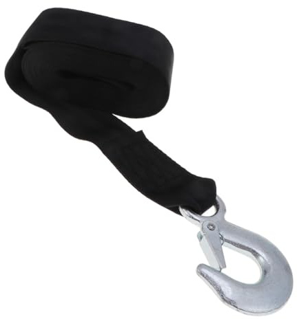 FOYTOKI Sangle de Treuil Marin Noire 4,7 Cm Largeur 5 M Longueur, Courroie de Remorque Résistante 1,5 Tonne avec Crochet en Acier Inoxydable, Corde de Treuil Antirouille pour Bateau