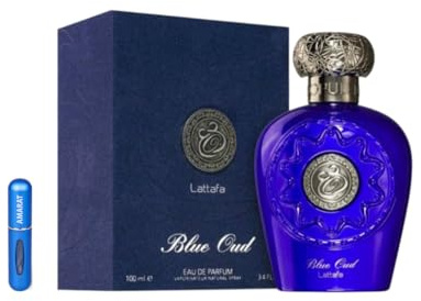 Lattafa Opulent Blue Oud Eau de Parfum, 100 ml, arabisches Parfüm, Unisex, langanhaltend, inklusive nachfüllbarem Zerstäuber, orientalischer Duft mit Noten von Safran, Karamell und Marine (Opulent
