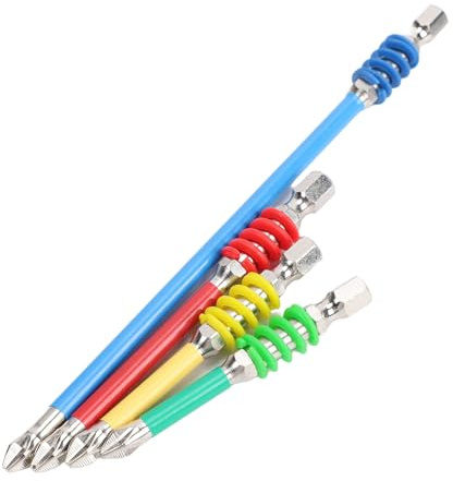 FTVOGUE 4 Embouts de Tournevis PH2 à Ressort, 65 70 90 150 Mm, Tige Hexagonale de 1/4 Pouce, Acier allié Antidérapant Magnétique S2, avec Manchon en Caoutchouc isolé, pour Tournevis