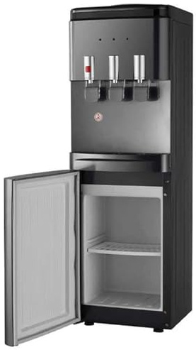 Dispensador de Agua de Piso de Carga Superior, con gabinete de Almacenamiento de refrigeración, con Salidas de Agua Tibia/Hielo/Caliente (Tres Salidas Independientes).(Gray)