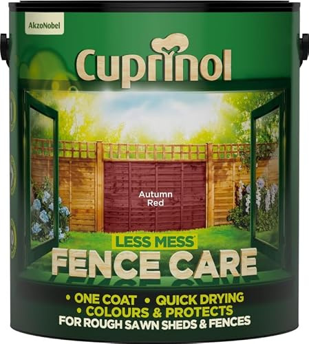 Autumn Red Less Mess Fence Care 6L | Exterior Fence Paint and Wood Protector | Fast Drying Low Splash Treatment for Fences Sheds and Garden Timber