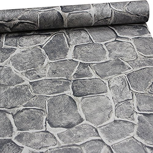 ZeroStage Retro Brick Stone Textured Style Wallpaper Roll Multi Color Blocks Home Room Decoration Wall Sticker (Fortress Stone)