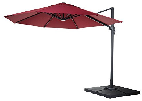 Mendler Gastronomie-Ampelschirm HWC-A96, Sonnenschirm, rund Ø 4m Polyester/Alu 27kg mit Ständer - bordeaux