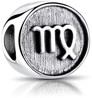 MATERIA Sternzeichen Jungfrau Anhänger Silber 925 - Beads Perle Charms für Armband oder Kette antik schwarz #588