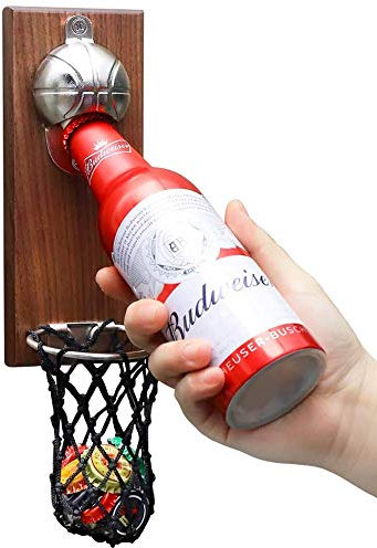 VEIYI Flaschenöffner Bieröffners Wand Bottle Opener Wandflaschenoeffner Bier Deckelöffner mit Auffangbehälter Magnetisch Haftender Wand-Flaschenöffner ohne bohren, Basketball-Ständer Form