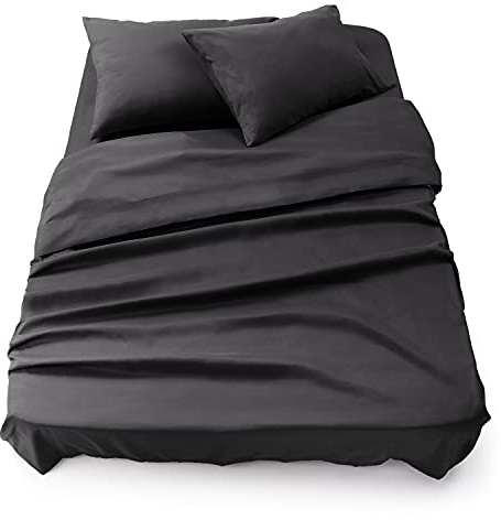 Blumtal® Bettlaken Set 3-teilig - OEKO-TEX zertifiziertes 3er Set - Spannbettlaken 180x200x30cm + Bettlaken ohne Gummi 280x275cm + 2x Kissenbezug 50x80cm - Bettlaken&Kissenbezug Microfaser - Anthracit