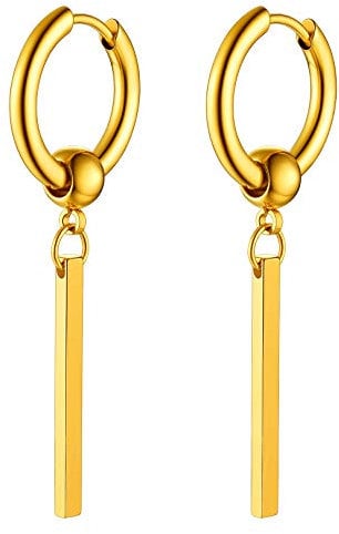 FOCALOOK 18k vergoldet Ohrringe für Jungen Mädchen Punk Stil 12mm Huggie mit Stäbchen Ohrstecker Minimalist Ohr Piercing Ohrschmuck Accessoire für Männer Frauen