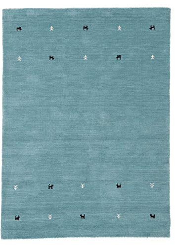 carpetfine Wollteppich Gabbeh Uni Türkis 200x290 cm | Moderner Teppich für Wohn- und Schlafzimmer