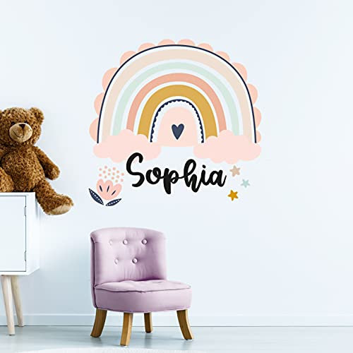 Regenbogen mit WUNSCHNAME Wandtattoo V263 personalisierbar Aufkleber Wandaufkleber Sticker Kinderzimmer Namensaufkleber Wand Name Wunschnamen (100 x 100 cm)