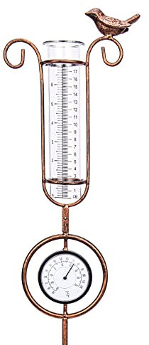 MUMTOP Regenmesser Outdoor - Thermometer für Außentemperatur, Metall Vogel Gartenstecker Wetterbeständig Outdoor Dekoration für Rasen, Hof und Garten
