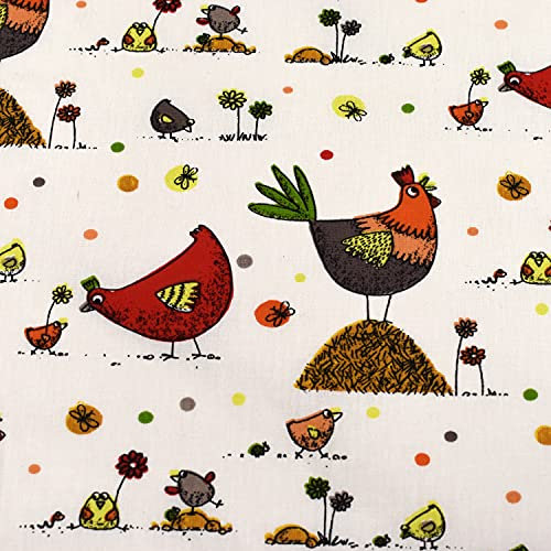 MAGAM-Stoffe Lotte bunter Hühner Baumwollstoff Kinder Meterware 50cm (Rot)