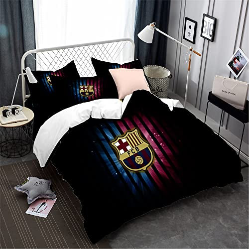 CHAOSE-DEB 3-teiliges Bettwäsche-Set 120 Fadenzahl Fußballmannschaft FC Barcelona Bettbezug Herbst Winter Mikrofaser 2 Kissenbezug (Muster 05,135 x 200 cm)