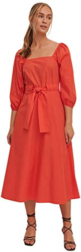 NA-KD Vestido Midi con Detalle de Lazo en la Cintura Informal, Rojo Picante, 42 para Mujer