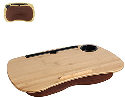 SUMISKY Lap Desk-Portable Laptop Table with Bamboo Platform Phone Holder Pillow Cushion Anti-Slip Stopper on Bed & Sofa (Large with Cup Holder)