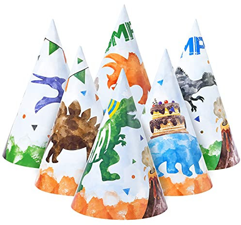 WERNNSAI 12 Stück Dinosaurier Party Hüte - Dinosaurier Party Zubehör für Kinder Dino Mottoparty Geburtstag Spitzer Hut Partyhütchen Hütchen Geburtstagshut Papier Partyhut in 6 Stilen