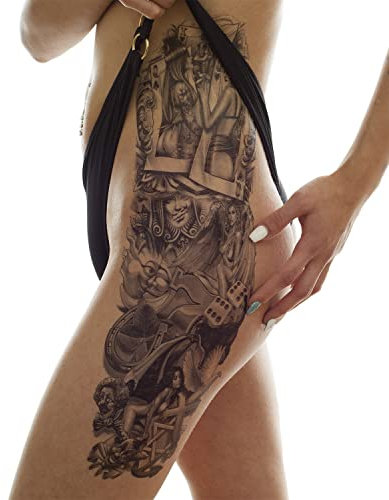 1 x XXL Tattoo - Frauen, Würfel, Spielkarten - Temporäres Körper Tattoo - TQB184 (1)