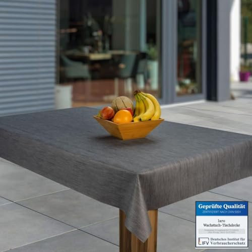 laro Wachstuch-Tischdecke Abwaschbar Garten-Tischdecke Wachstischdecke PVC Plastik-Tischdecken Eckig Meterware Wasserabweisend Abwischbar, Muster:Leinenoptik d. grau, Größe:130x180