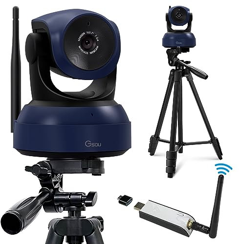 Gsou Webcam sans Fil, Appel vidéo HD 1080p et caméra de Streaming, Plug&Play, Webcam avec Caméra d'ordinateur tripode pour PC/Mac/Ordinateur Portable/Fonctionne avec Zoom Meetings, Skype, Teams