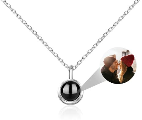 Personalized Photo Picture Projection Necklace 925 Sterling Silver Custom Round Circle Pendant Necklace With Picture Inside Romantic Memory Jewelry Birthday Christmas Gifts For Women Girls