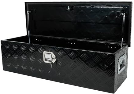 Eivojor 39 Heavy Duty Aluminum Stripes Plated Tool Box Pick Up Truck Bed RV Trailer Toolbox Storage Organizer with Side Handle, Lock and Keys - Black