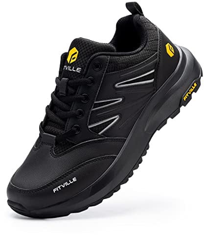 FitVille Extra weit Wanderschuhe Herren Wasserdicht Wanderhalbschuhe rutschfest Trekkingschuhe für alle Wetterbedingungen Outdoor Schuhe mit Fußgewölbestütze Schwarz 47 EU X-Weit