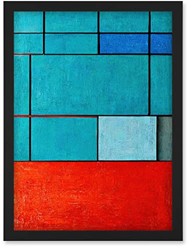 Doppelganger33 LTD Piet Mondrian Style Teal Red Abstract Harmony Artwork Framed Wall Art Print A4