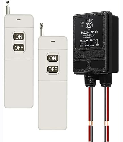 WOODGUILIN Drahtloser Fernbedienung Schalter,12V Funkschalter,DC12V/24V/48V/72V 30A Relais Drahtloser schalter,4900FT lange Range,für Pumps,Motoren,Licht,Rollentür,Landmaschinen usw.(DC 12V1500M)