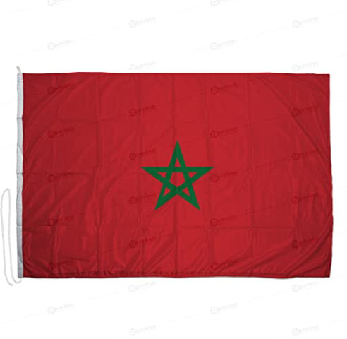 Bandiera Marocco 150x100 cm Tessuto Nautico 115 gram/m², Bandiera Marocchina 150x100, Bandiera del Marocco Dotata Di Cordino e Doppia Cucitura Perimetrale