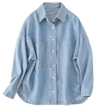 LifeShe Women's Oversized Denim Shirt Women Casual Long Boyfriend Jean Jacket